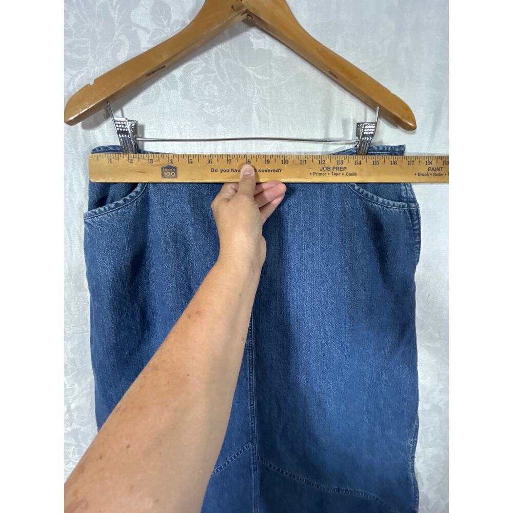 Vintage Denim Maxi Skirt 16 Blue Jean Side Slits Asymmetrical Cotton Modest - Picture 5 of 10